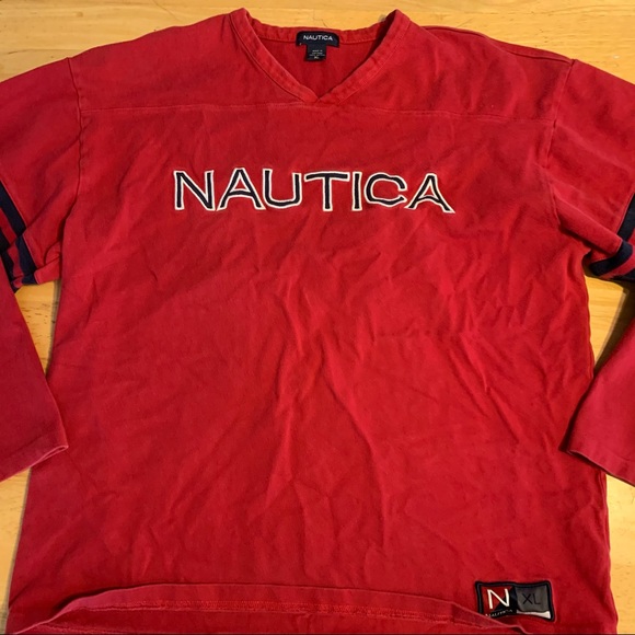 NauticaXL EMBROIDERED Spellout Red L/S Shirt - Picture 1 of 8